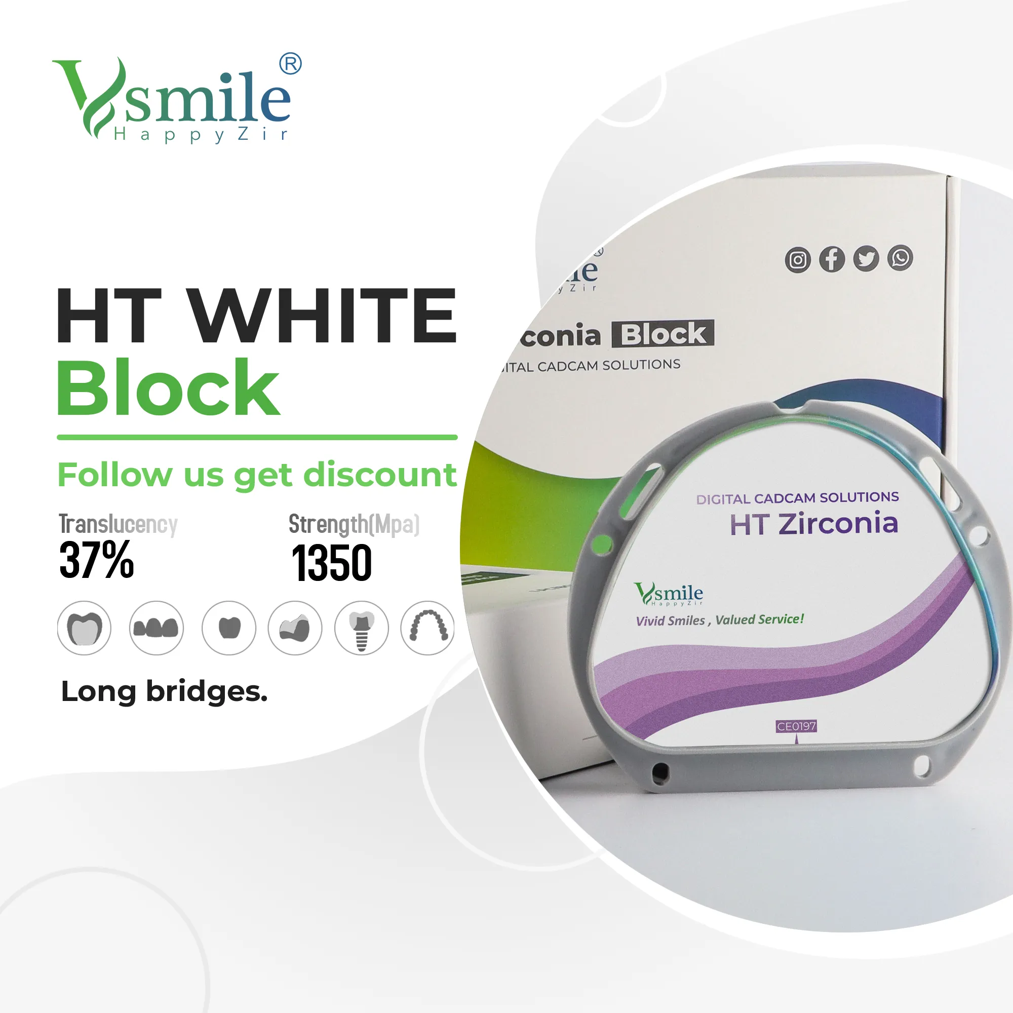 HT White Zirconia Disc 12mm (98mm) view 6